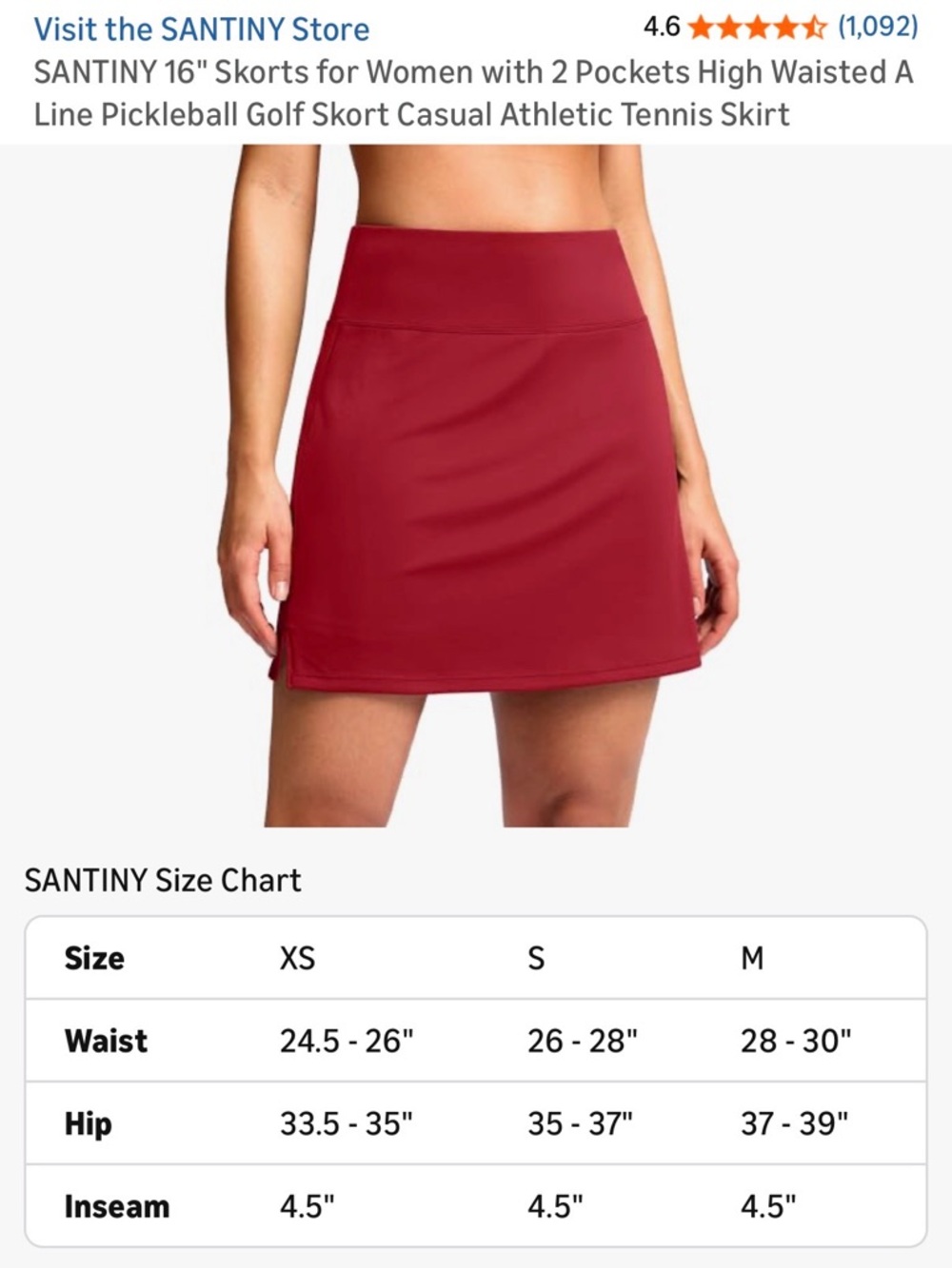 SANTINY High-Waisted A-Line Skort in  Red XS NWT! Athletic shorts skirt - Picture 5 of 11